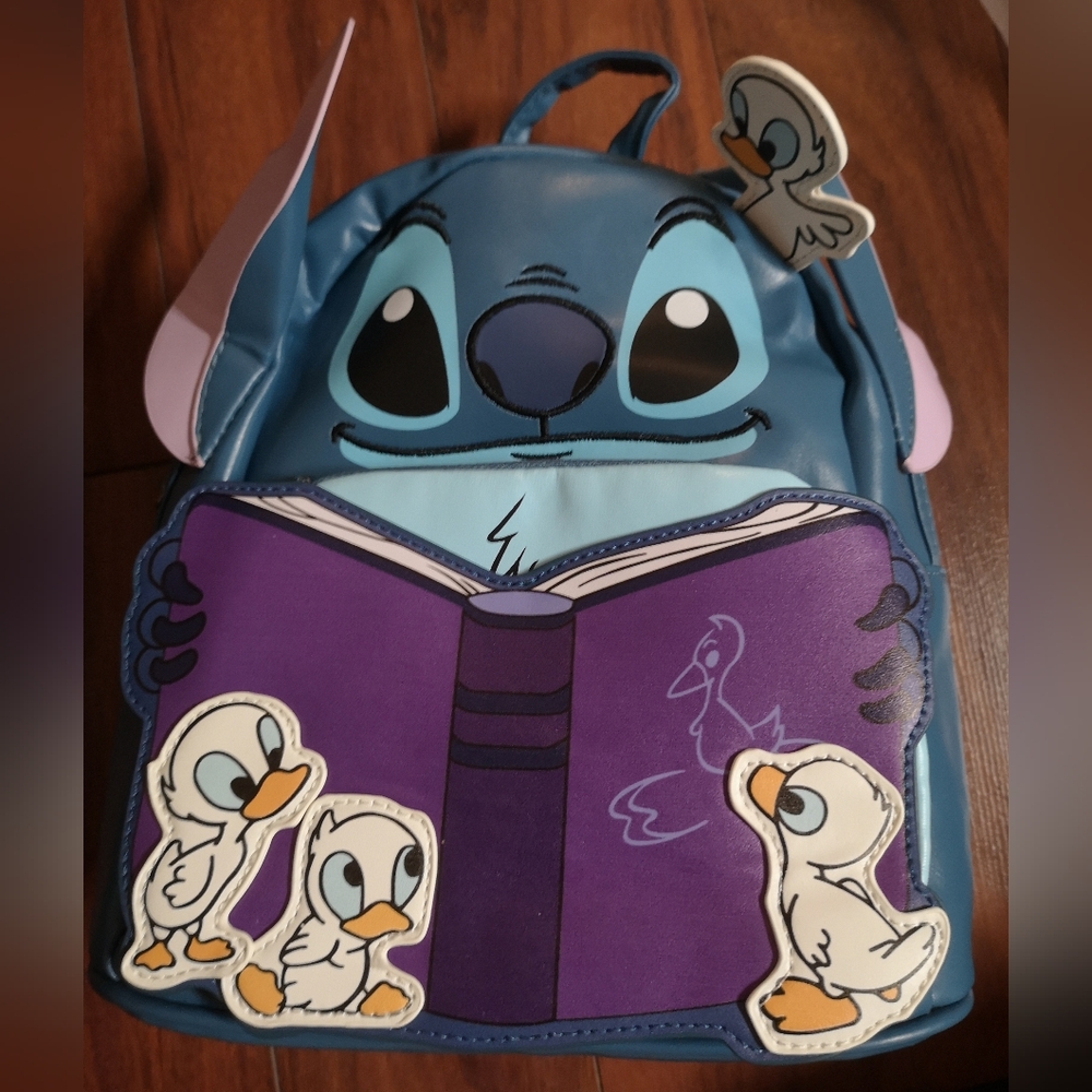 Disney Blue Stitch Mini Backpack with Purple Book and Ducklings